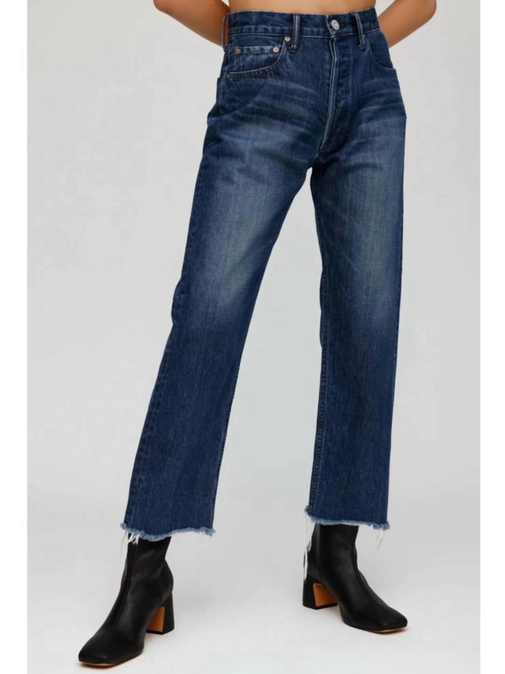 MOUSSY Capac Wide Straight Ankle Jeans with Frayed Hem Blue Size 25 High Waist